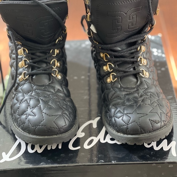 Black and gold accent Sam Edelman perforated combat boots for little princess. - Picture 2 of 11